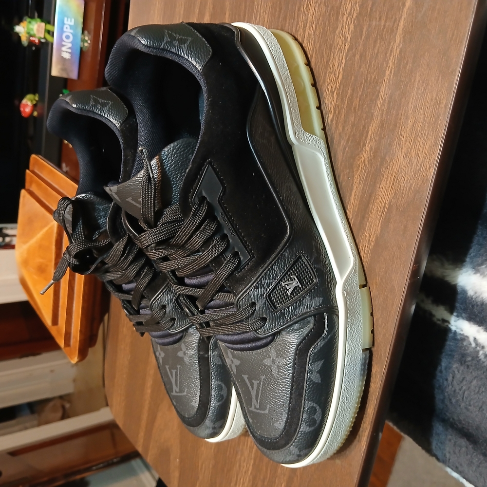 Louis Vuitton Black and Gray Sneakers with Suede Finish